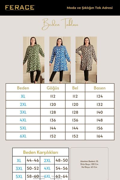 Ferace Plus Size Brush Patterned Hijab Shirt Tunic