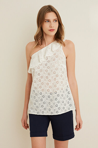 Naramaxx Tek Omuz Dekolteli Fırfırlı Brode Bluz Modeli