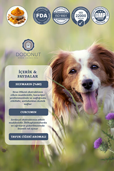 DODONUT Liver&Kidney Büyük Köpekler Bağışıklık Sistemi, Karaciğer ve Böbrek Destekleyici Vitamin, 90 Tablet