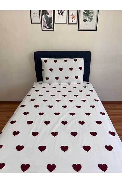 Touch Amour Single Elastic Sheet Set - Burgundy Heart Pillowcase