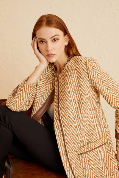 Naramaxx Deri Detaylı Cepli Uzun Ceket