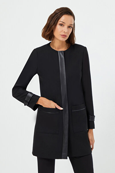 Naramaxx Deri Detaylı Cepli Uzun Ceket