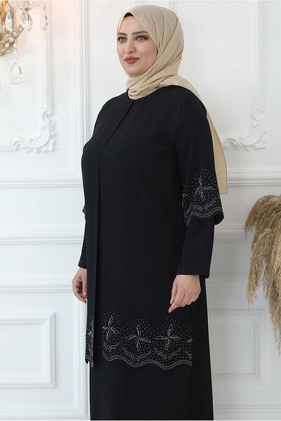 TRENDTESETTÜR Γυναικείο βραδινό φόρεμα με κεντημένη μαύρη πέτρα T 1621
