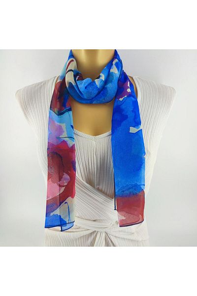 Tedz Collection PAREDORA Painting Patterned Blue Red Long Scarf