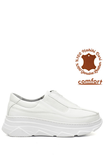 GÖNDERİ(R) Női fehér cipzáras éktalpú valódi bőr tornacipő