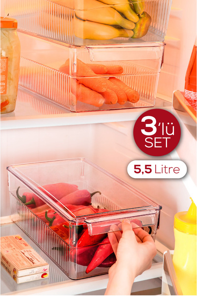 Vienev 3'lü 5,5 Litre Kapaklı Midi Buzdolabı Dolapiçi Düzenleyici Organizer