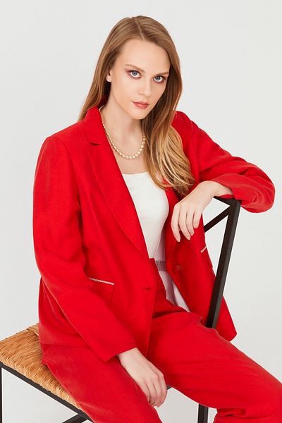 Naramaxx Classic Linen Jacket with Chain Accessory Detail