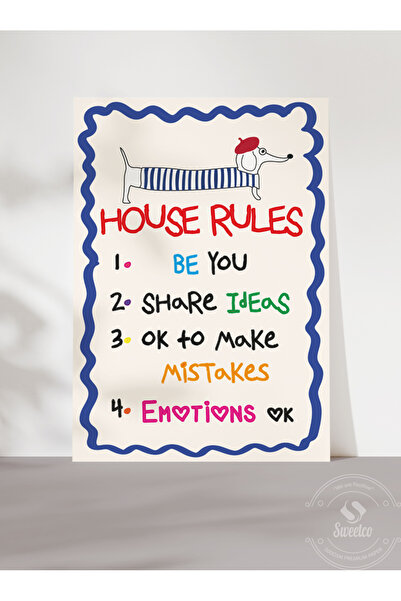 Sweetco Çerçevesiz Poster House Rules I Ev Kuralları, Motto, Tipografik, Yazı, Komik Poster