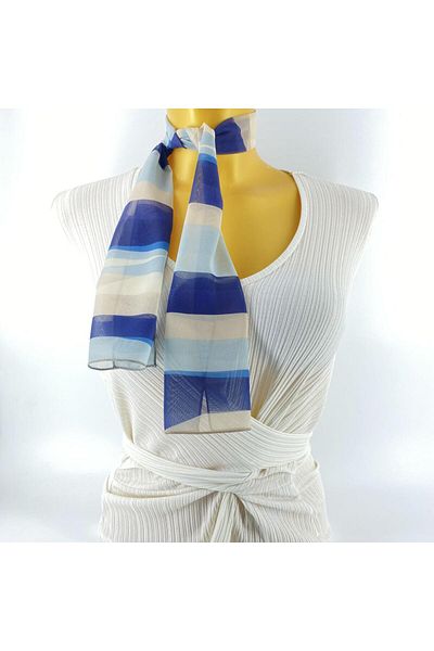 Tedz Collection PAREDORA Thick Striped Blue Cream Short Scarf