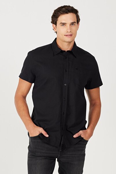 WRANGLER Regular Fit Normal Kesim Kısa Kollu Düğmeli Yaka Keten Gömlek