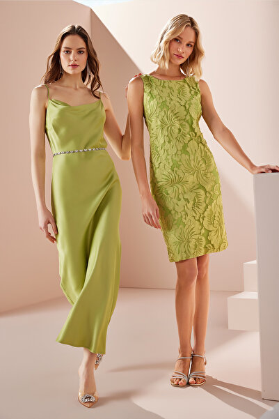 Naramaxx Degaje Yaka Midi Boy Saten Elbise