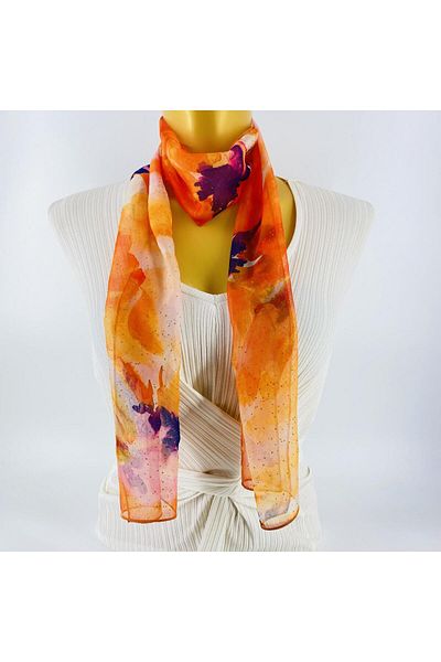 Tedz Collection PAREDORA Glittery Brush Patterned Orange Long Scarf