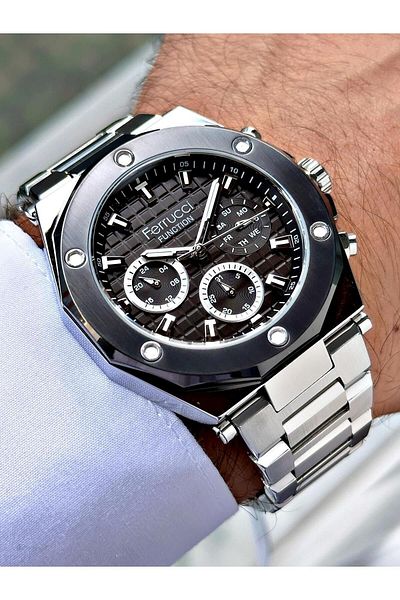 Ferrucci Silver Color Steel Band Men's Wrist Watch (with 2 Year Warranty, Waterproof, Calendar)