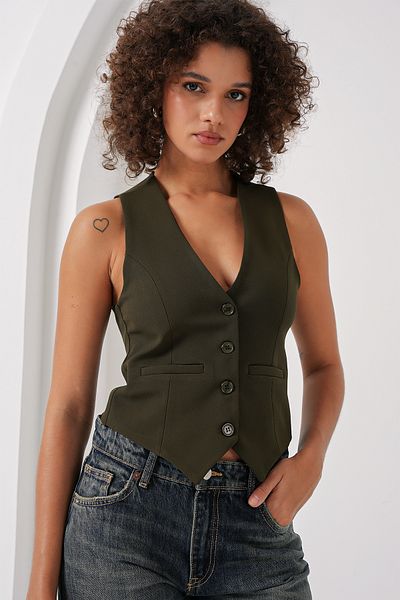 Bigdart 6796 modell Khaki rövid szőtt mellény