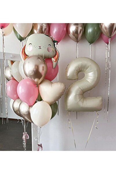 Öztürkpartievi 2 Yaş Çiçekli Tavşan Balon Seti