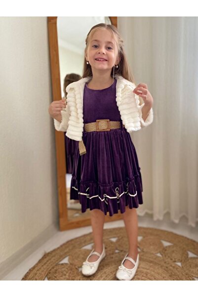 Cherrys Bebek Velvet Girl Dress with Plush Bolerol
