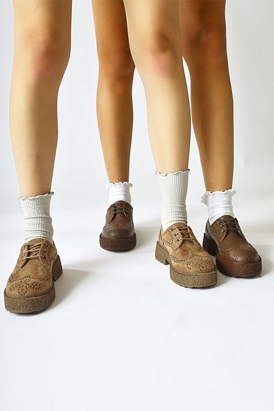 Limoya Pantofi casual de damă Rossy Mink Suede cu vârf oval tăiat cu laser