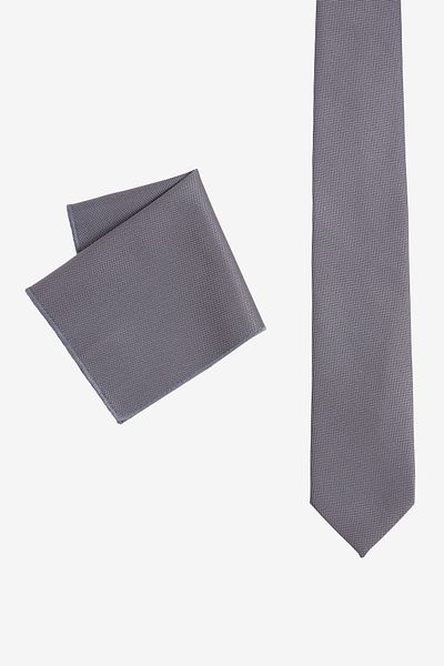 ALTINYILDIZ CLASSICS Men's Anthracite Silk Fabric Tie-Handkerchief Set