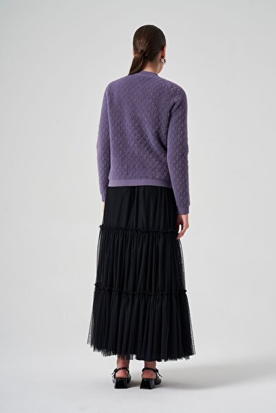 Lale Butik Nuss Knitwear Short Cardigan 7001 - Button Detailed, Violet