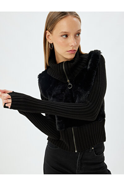 Koton Ζακέτα από ψεύτικη γούνα, γιακάς με φερμουάρ, λεπτή εφαρμογή