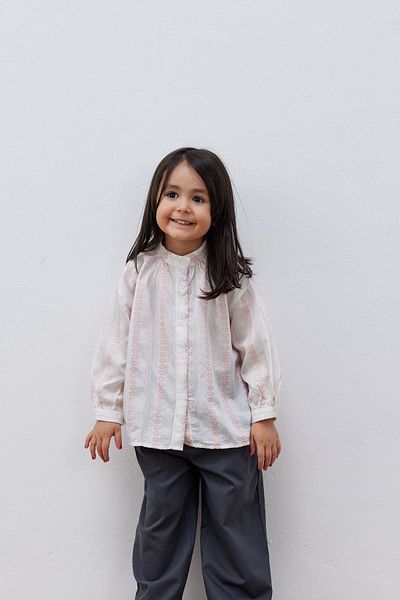 Tics Gathered Pink Patterned Girl's Shirt