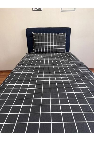 Touch Fitted Elastic Sheet Set (Pillowed) Single Double Plaid Anthracite