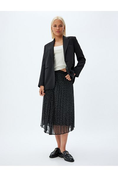 Koton Mit hoher Taille gefütterter, gepunkteter, plissierter Chiffonrock in Midi-Länge