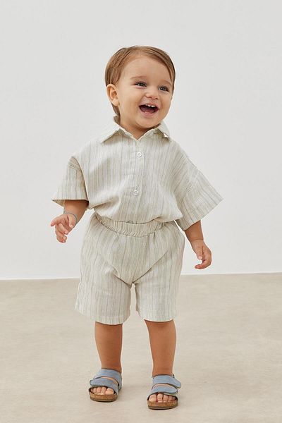 Tics Linen Oversize Green Striped Suit
