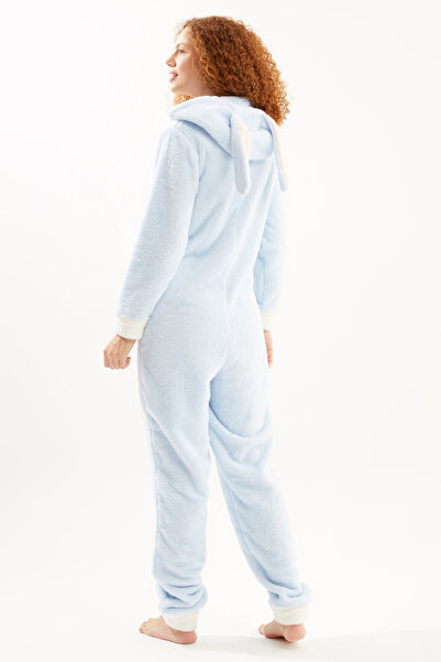 YOYOSO Ecrou Kadın Mavi Sevimli Tavşan Welsoft Tulum Pijama Takımı