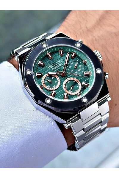 Ferrucci Silver Color Steel Band Men's Wrist Watch (with 2 Year Warranty, Waterproof, Calendar)