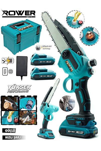 ROWERMAX Alman HRD-58 Çift Batarya Otomatik Yağlama 24 cm Pala Şarjlı Ağaç Od...