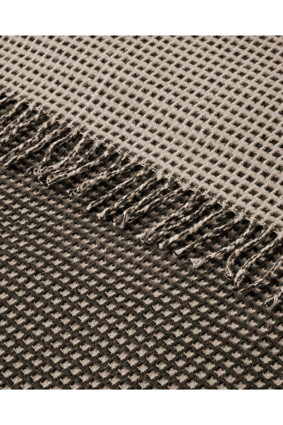 English Home Plain Waffle Pamuklu Çift Kişilik Battaniye Antrasit - Bej