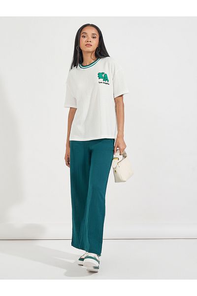 Styli Oversized Textured T-Shirt with High-Low Hem