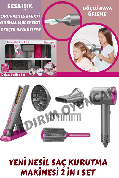 YILDIRIM OYUNCAK Sesli Işıklı Lüks Şekillendirici Gerçek Üflemeli Saç Kurutma...