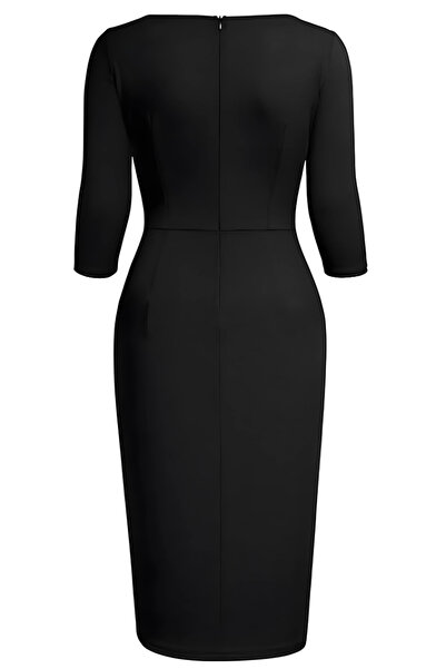 1fazlası Γυναικείο φόρεμα μεγάλου μεγέθους μαύρο bodycon με βολάν με σκίσιμο