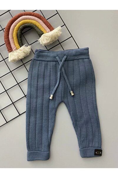 Genel Markalar Indigo Rengi Bağcıklı Unisex Bebek Triko Tayt Pantolon