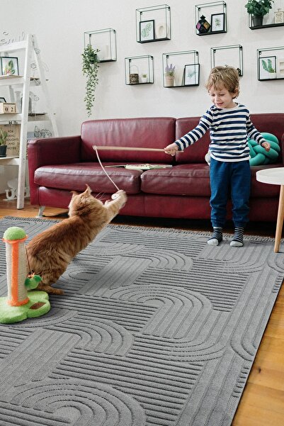 Colore Home Liya Iskandinav Bukle Dokuma Antrasit Halı Salon Halısı Yolluk