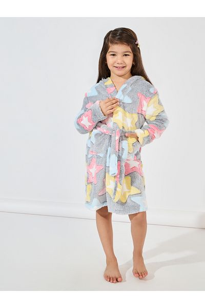Styli Star Pattern Fleece Hooded Robe