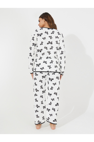 Take Two By Styli Bowknot Print Long Sleeve Shirt & Pyjama Set