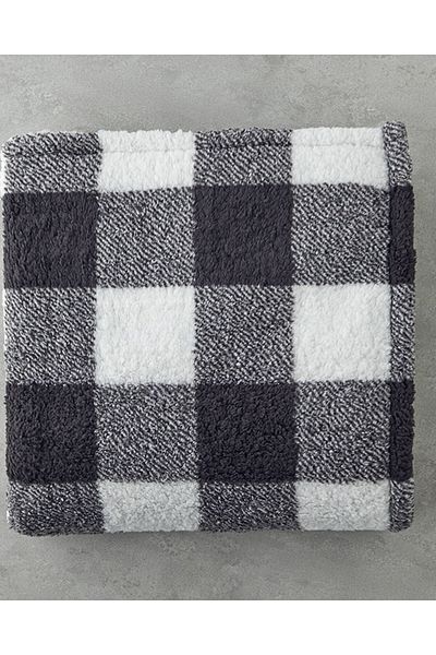 English Home Comfort καρό εμπριμέ κουβέρτα Sherpa Anthracite