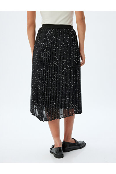 Koton High Waist Lined Midi Length Polka Dot Pleated Chiffon Skirt