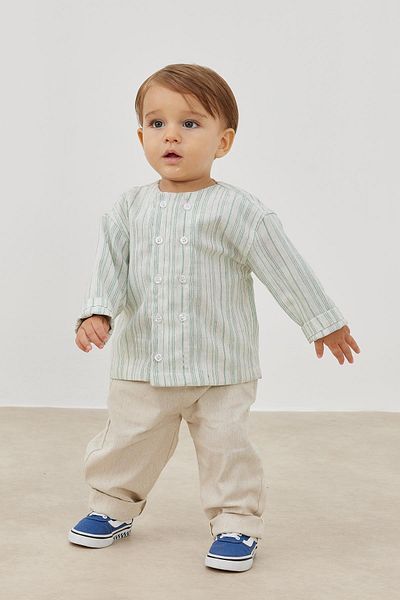 Tics Green Linen - Double Breasted Cut Shirt