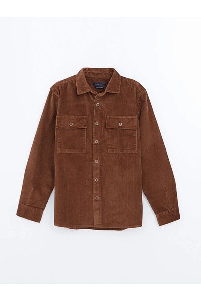LC Waikiki Lcwaikiki Classic Brown Comfortable Fit Long Sleeve Corduroy Men's Shirt