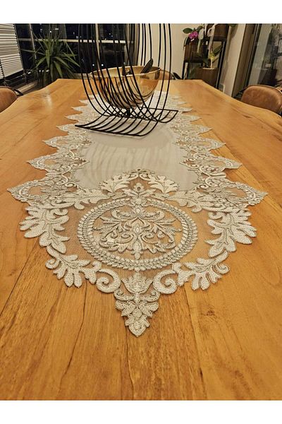 Çeyiz Dantelim Gray Linen French Lace Runner