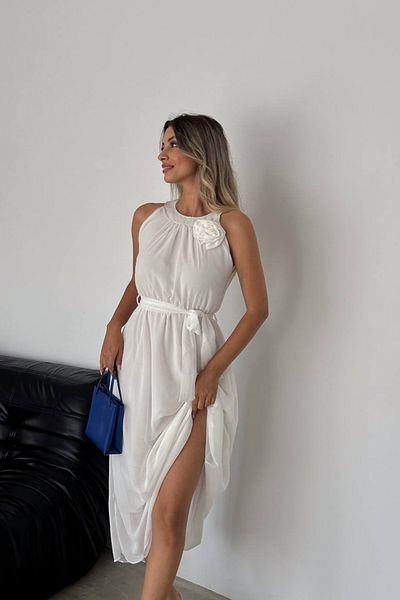 Neşeli Butik Μακρύ φόρεμα σιφόν - Λεπτομέρεια καρφίτσας τριαντάφυλλου, NBK2144