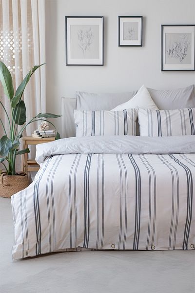 Tekstil Home Σετ Παπλωματοθήκη με Φυσικό Ριγέ Bohemian με 4 Μαξιλάρια και Ελαστικά Σεντόνια