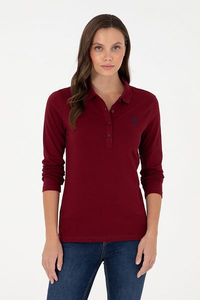 U.S. Polo Assn. Дамски бордов червен суичър с поло яка 50289541 -Vr014