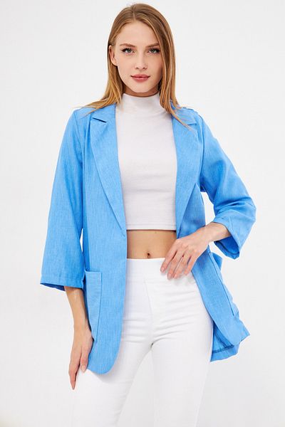 armonika Jachetă oversize cu buzunar albastru pentru femei ARM-24Y 001115