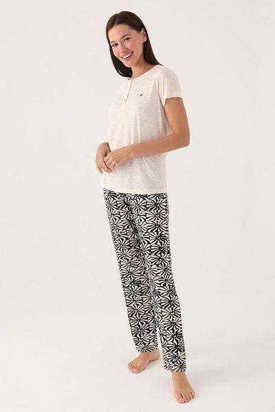 Pierre Cardin Women's Licensed Summer Pajama Set, 100% Cotton, Oversize Short Sleeve Pajama Set