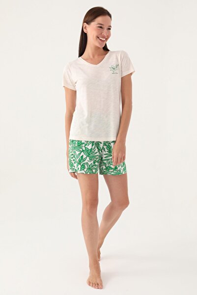 Pierre Cardin , Licențiat, Set de pantaloni scurți cu model tricou cu decolteu în V pentru femei, 100% bumbac